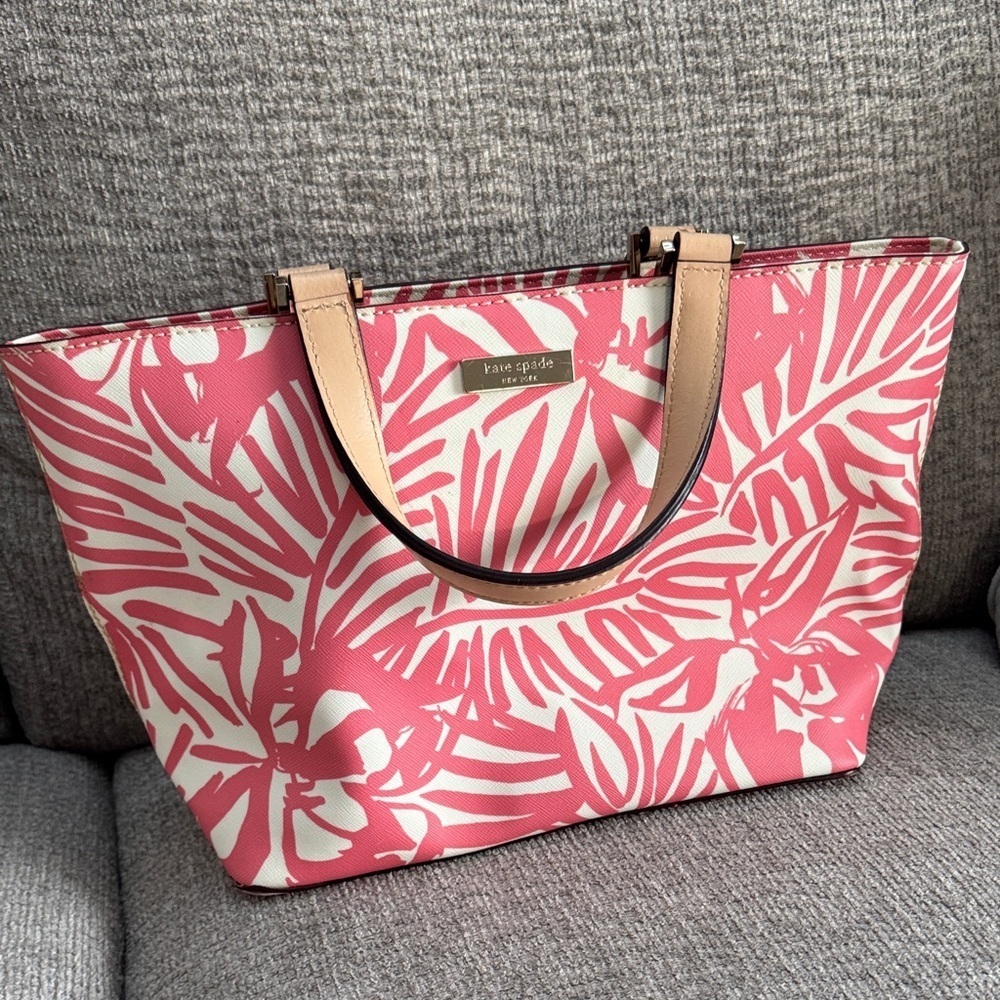 Kate Spade Grant Street Juno Mini Tote Pink and White Palm Leaf Print